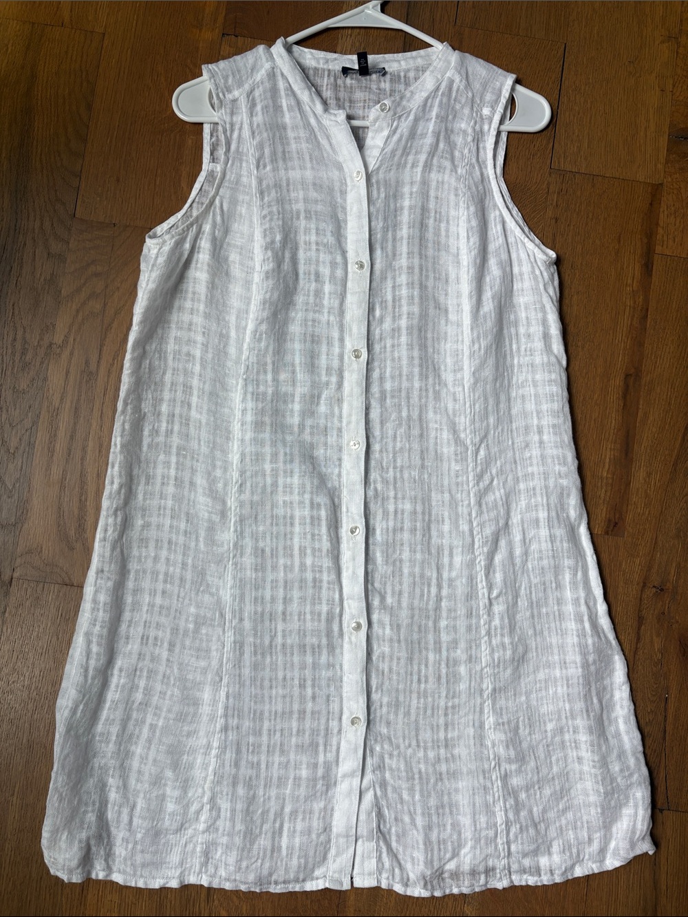 Eileen Fisher Small Sleeveless White Button Down Linen Dress Lagenlook Duster